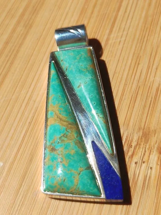 Jay King DTR Tyrone Turquoise and Lapis inlay pendant 925 Sterling Silver NIB - Picture 3 of 6